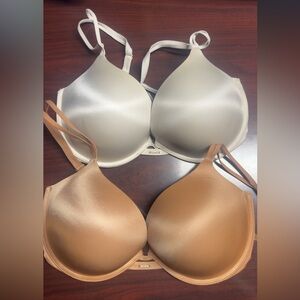 Victoria's Secret Satin Bras - Cream and Tan Lot of 2 LN Very Sexy 36DDD